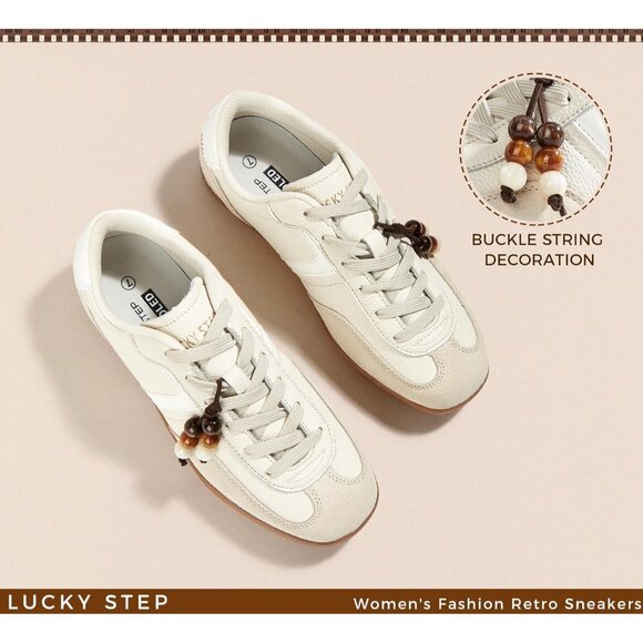 Women's Beige Fashion Retro Sneaker Casual Trendy Walking Classic Shoes Non Slip - Picture 6 of 9